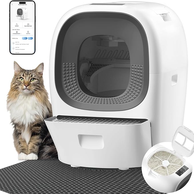 Self Cleaning Litter Box Auto Refill, Automatic Robot Litter Box for Multiple Cats, Ultra-Safe Scooping/Odor Control System/6 x Safety Sensor/5G App, Anti-Leakage 80L Kitty Box Waste Disposal