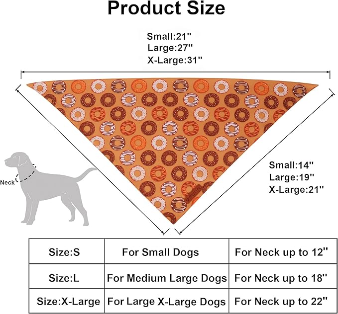 ADOGGYGO Dog Bandanas Boy Girl, Reversible Football Donuts Pet Scarf, Premium Fabric, Adjustable Fit Brown Football Bandanas for Medium Large Dogs (Large)