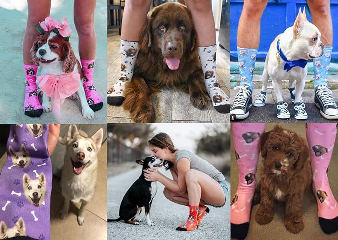 MyPupSocks Custom Personalized Photo Pet Face Socks, Cat and Dog Tracks Paws Bones Crew Socks with Picture for Men Women