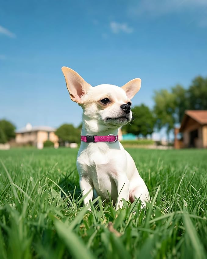 Joytale Small Dog Collar, Reflective and Adjustable Nylon Collar with Quick-Release Buckle, Lightweight No-Choke Design for Puppy and Extra Small Dogs, Hotpink, XS