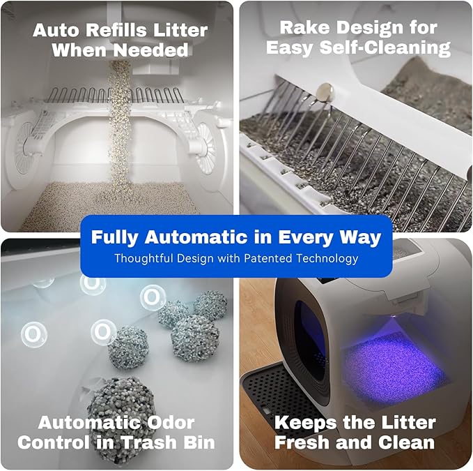 Self Cleaning Litter Box Auto Refill, Automatic Robot Litter Box for Multiple Cats, Ultra-Safe Scooping/Odor Control System/6 x Safety Sensor/5G App, Anti-Leakage 80L Kitty Box Waste Disposal