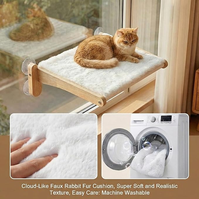 2-in-1 Cat Window Perch & Hummingbird Feeder, Heavy Duty Foldable Cat Hammock with 4 Super Strong Suction Cups, Plush Cats Bed for Bird Watching – Indoor Pet Window Seat & Unique Gift for Cats Lovers