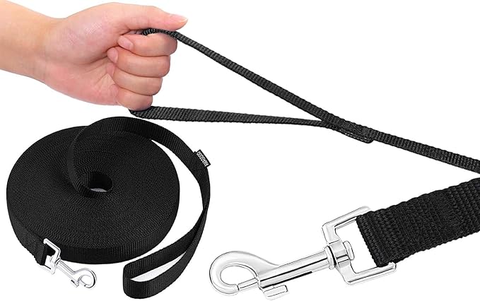 AMAGOOD Dog/Puppy Obedience Recall Training Agility Lead-15 ft 20 ft 30 ft 50 ft Long Leash-for Dog Training,Tie Out,Play,Safety,Camping (15Feet x 1Inch, Black)