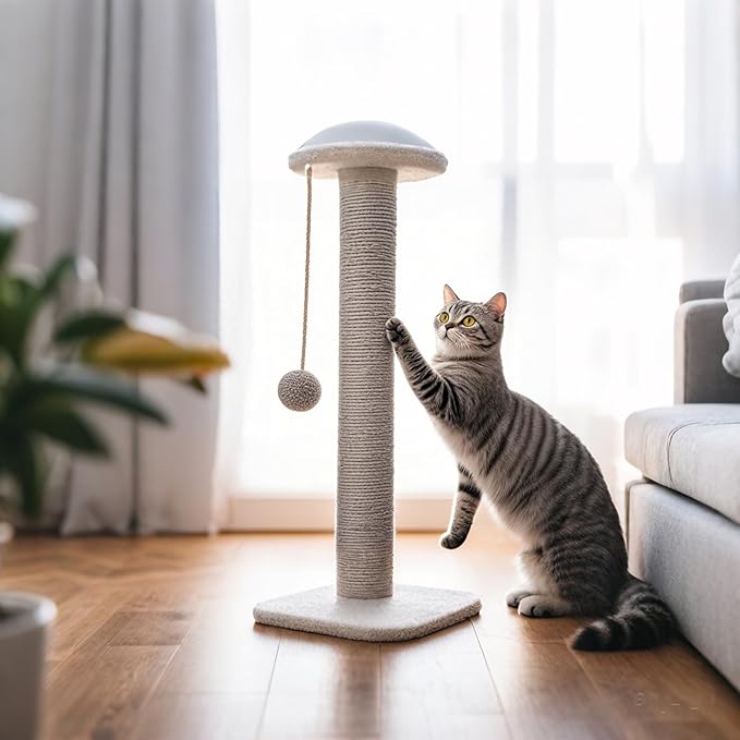 PowerKing Natural Sisal Replacement Scratching Post, 4 Pieces M8 Cat Scratch Post Refill Pole Parts for Refurbishment, White, Include Screws (Grey-15.7''+15.7''+7.87''+7.87'')