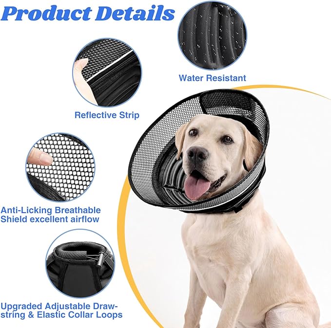 Inflatable Dog Cone for Dogs After Surgery,Soft Adjustable Elizabethan Collar for Large Dogs,2-in-1 Dog Cone with Detachable Shield,Anti-Anxiety Comfortable Pet E-Collar Prevents Licking Wounds(XL)