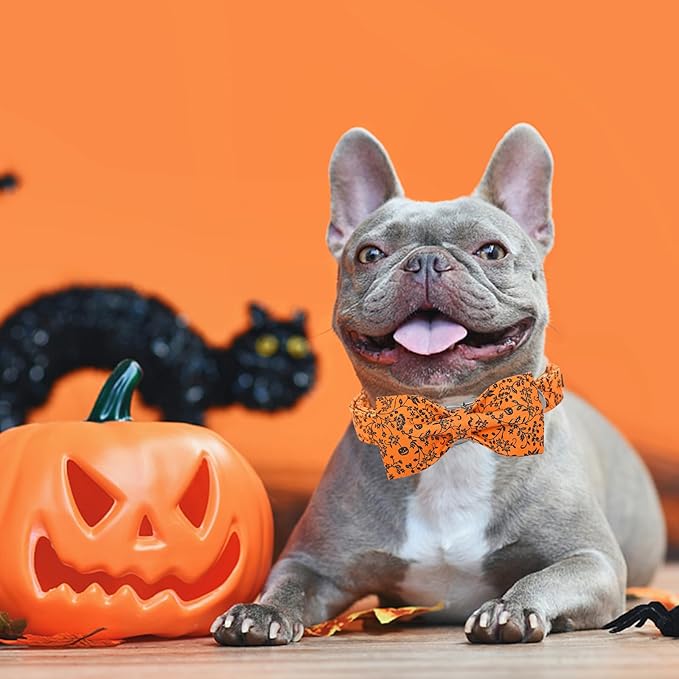 Halloween Dog Collar, Pet Collar Dog Bow Pumpkin Dog Collar Girl Boy Holiday Pet Dogs Collar Gift Bow Dog Collars Cute Soft Puppy Collar for Large Dogs