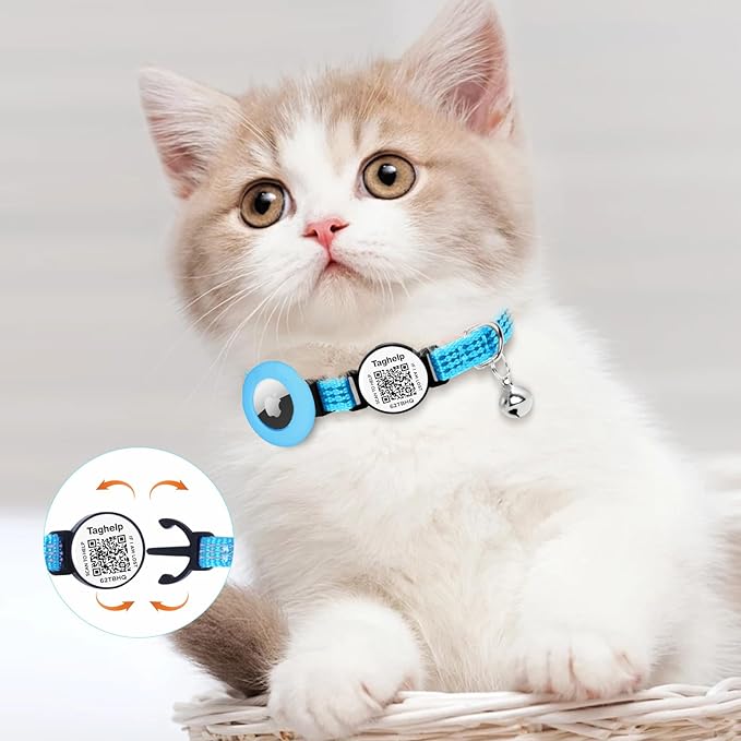 Reflective Kitten Collar Breakaway Apple Air Tag Cat Collar, GPS Cat Collar with AirTag Holder and Bell, Lightweight Tracker Collars for Girl Boy Cats Puppies (Pink)