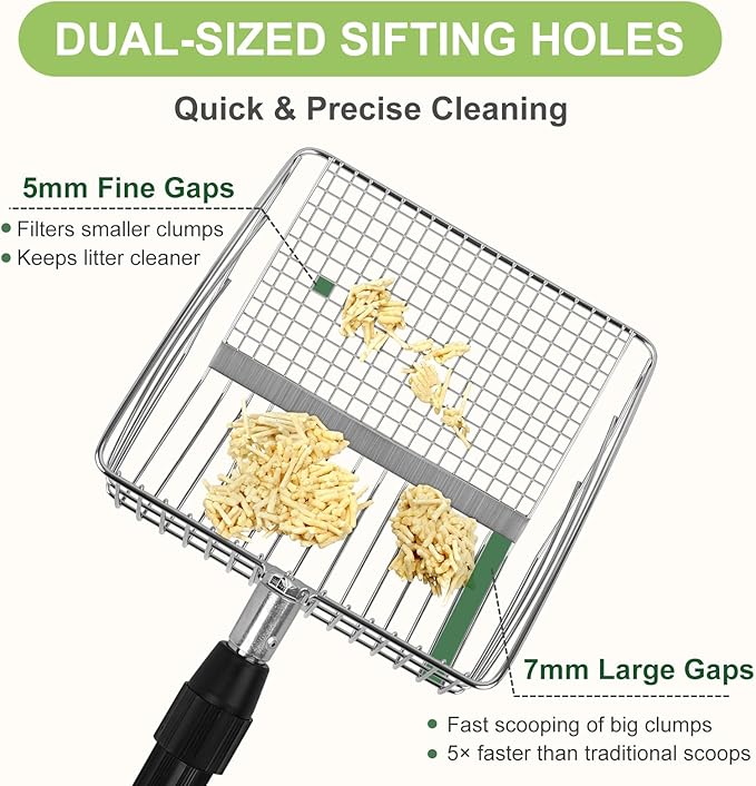 XBX Long Handle Cat Litter Scoop with Holder, Adjustable Extendable Metal Litter Scooper, Stainless Steel Shovel Sifter for Litter Box Cleaning, Durable Cat Pooper Scooper for Home Use