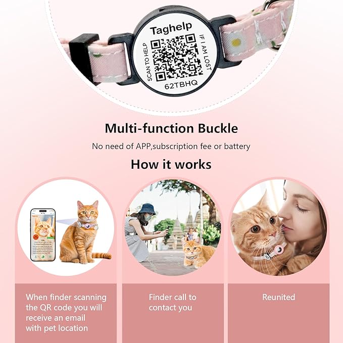 Smart QR Code Cat Collar with Online ID Profile & Integrated Airtag Holder, Breakaway Safety Collar with Bell, Adjustable 8-13in for Cats and Small Dogs(Yellow)
