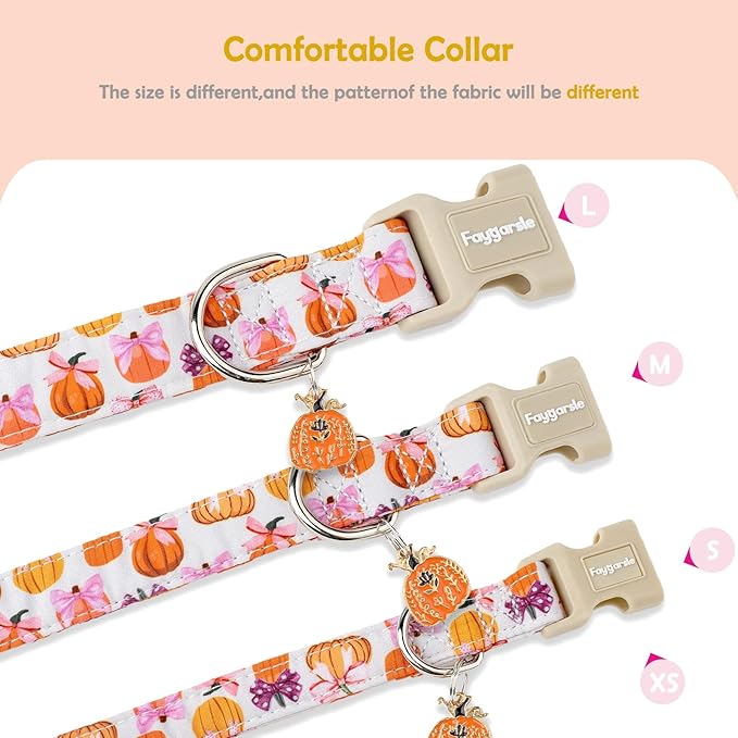 Faygarsle Fall Pumpkin Pattern Dog Collar with Charm, Adjustable Neckwear for Small Medium Large Dogs, Orange and Pink for Small Medium Large Dogs M