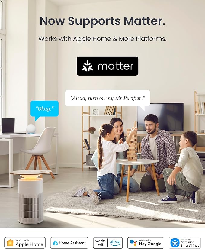 SwitchBot Air Purifier Table for Home up to 3620 ft², HEPA Air Purifier with Pet Mode, Washable Filter, Aromatherapy, RGB Light, Cleans Odor Pets Hair Pollen Dust Smoke, Work with Matter HomeKit Alexa