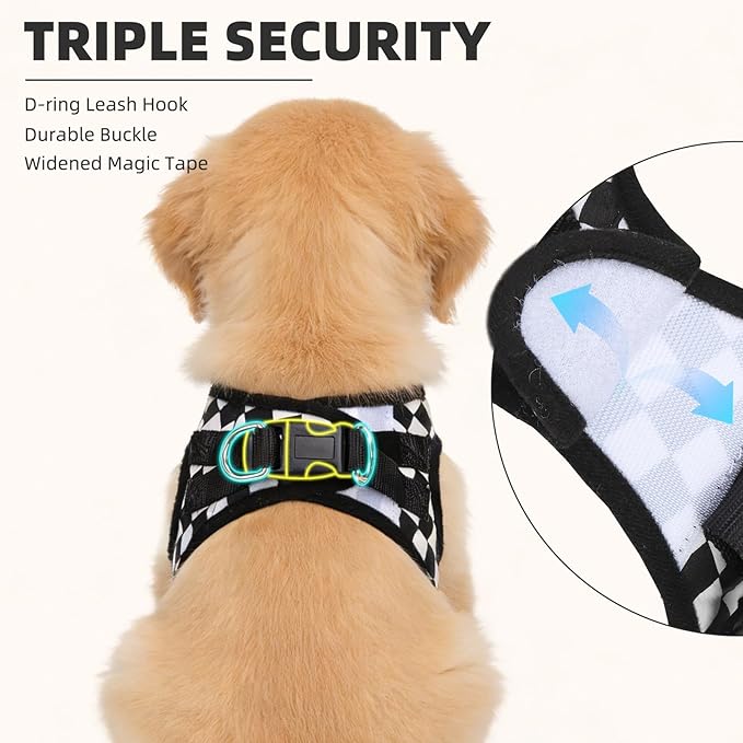 PUPTECK Adjustable Dog Harness Collar and Leash Set Step in No Pull Pet Harness for Small Medium Dogs Puppy and Cats Outdoor Walking Running, Checkered Black&White M