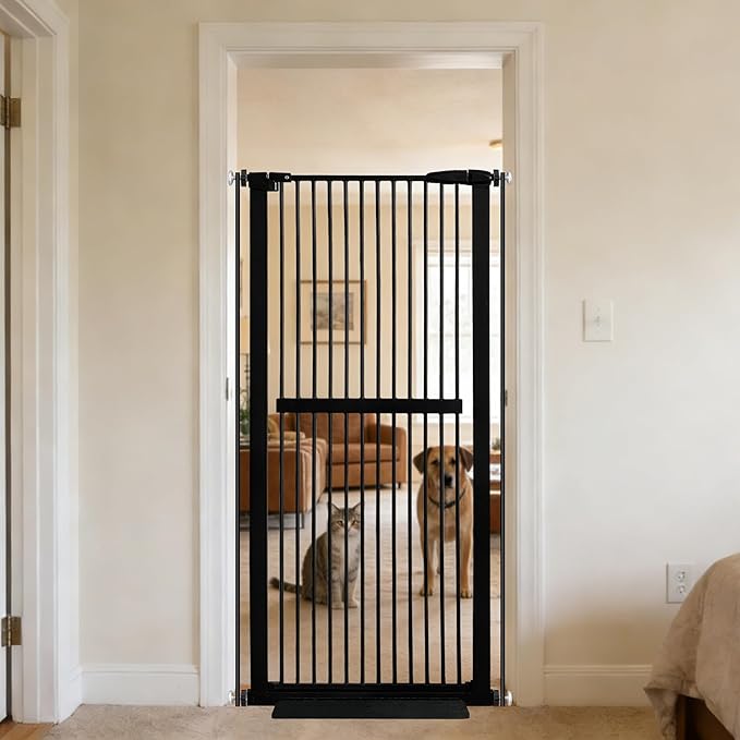 Lumizone Extra Tall Cat Gate 61.02" High Pressure Mounted Extra Wide 30.12"-34.05" (17Sizes) 1.37" Gap No Drilling Auto-Close Tall Pet Gate for Dogs (Black, 30.12"-34.05" W)