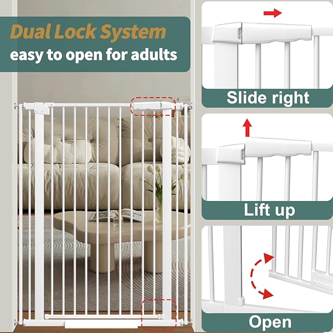 40.55" Tall, 53.74-61.61 Inch Wide, 1.37" Ultra Narrow Spacing Dog Pet Baby Gate Indoor for Doorway Hallway, Pressure Mounted 54 55 56 57 58 59 60 61 Inches Wide