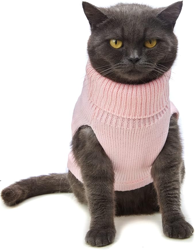 Cat Sweater, Acrylic Turtleneck Sleeveless, Light Pink, Small (Winter, Warm, Comfortable, Unisex, 14 Colors, 4 Sizes, Hand Wash)