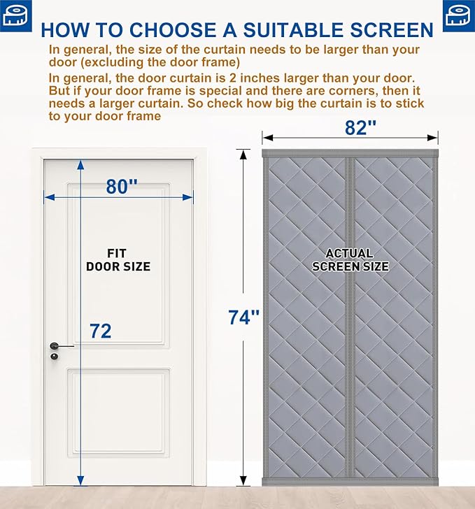 Cotton Thermal Door Screen Draft Stopper Cover Made of Oxford and Cotton Fill Fit 72x80inch Door Screen Door Itself Size 74x82inch Thermal Curtains for Winter, Thermal Insulated Door Curtain for Doors