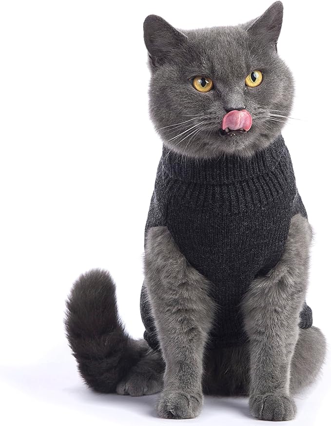 Stretchy Cat Sweater - 17 Colors & 6 Sizes | Snug Winter-Ready Knit for Boy/Girl Cats & Kittens(Dark Gray, Large)