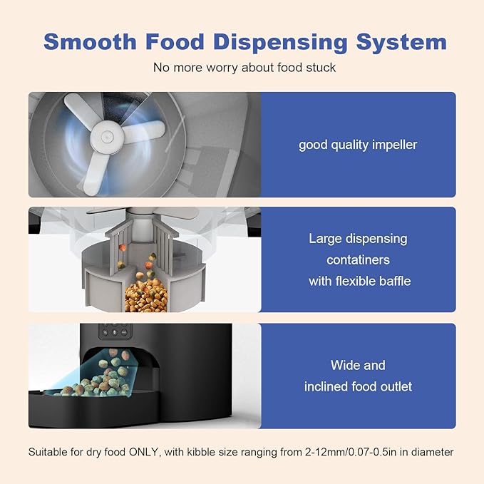 Automatic Cat Feeder, Cat Food Dispenser with 10s Voice Recorder, Pet Feeder up to 8 Meals per Day, Timed Feeder with Dry Food Sealed Ring (Black, 6L)