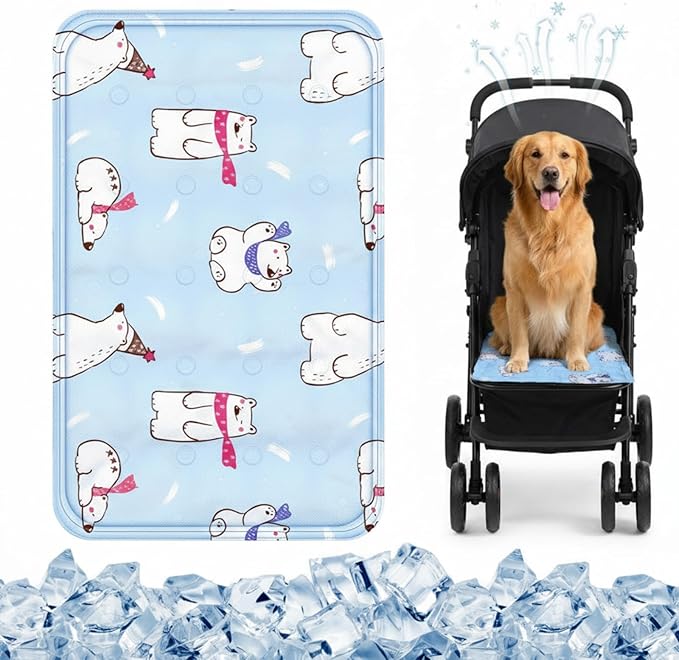 Nuanchu Dog Stroller Cooling Mat Waterproof Outdoor Pet Cooling Mat Washable Summer Cat Sleeping Blanket for Pet Stroller(23.62 x 35.43 Inches,Colorful Bear)