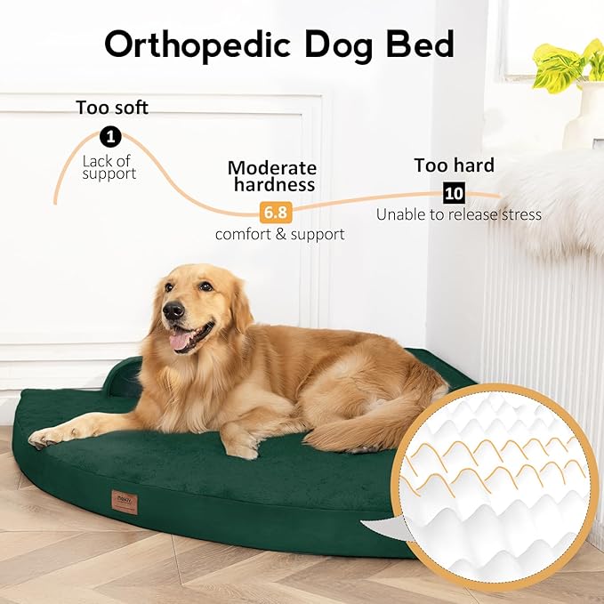 Large Orthopedic Dog Bed with Sides XXL Dog Beds with Removable Washable Cover Non-Slip Waterproof Pet Bed for Extra Large Dogs - Dark Green XXL