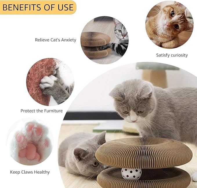 2Pcs Magic Organ Cat Scratcher Toy, Extra-Thick & Large Connectable Cardboard Cat Scratching Board with Bell Ball, Interactive Enrichment Toy for Indoor Cats & Kittens