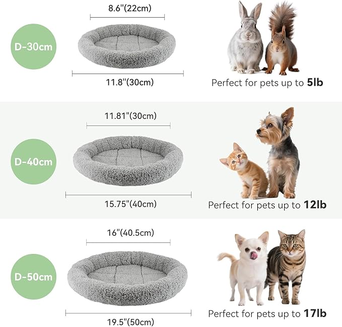 LESYPET Round Cat Bed for Cats Small Dogs, 19'' W×2'' H Cat Donut Beds for Indoor Cats Raised Pillow Pet Mat Non-Slip Bottom Machine Washable, Grey
