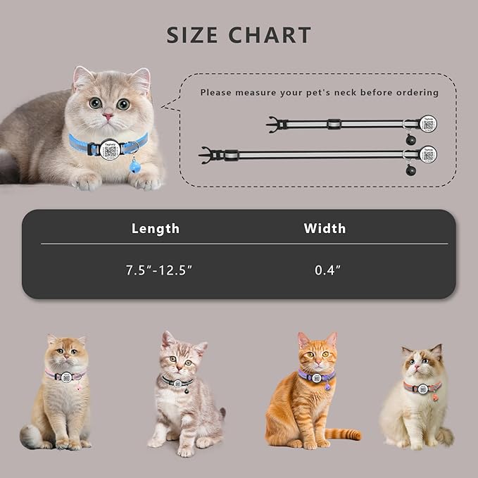 Reflective Kitten Collars with Bell,Cat Collar Breakaway with QR Code Name Tag, Cat ID Tag Personalized, Ultra-Durable, Adjustable, Quick Release, Fits Most Girl Boy Small Large Cats (Black)