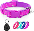 azuza Reflective Dog Collar with Airtag Holder, Soft Neoprene Padded Pet Collar with ID Tag Ring, Adjustable for Medium Dogs,Purple,M
