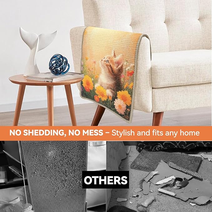 Cat Scratching Mat, 23.6 x 15.7'' Large Sisal Cat Scratch Pad with Non-Slip Backing, Cat Scratcher Mat for Floor, Wall, Sofa & Furniture Protection(OrangeWarm)