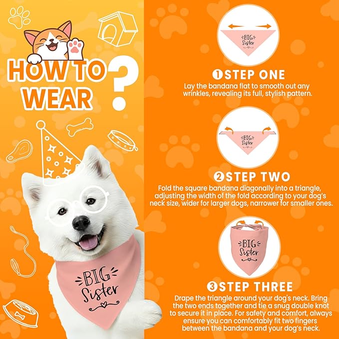 Big Sister&Baby Security in Training Dog Bandana, Dog Bandanas for Dogs Pet Accessories for Dogs Lovers Pregnancy Reveal Ideas, Soft Triangle Scarf for Small Medium Large Dogs (Big Sister Pink)