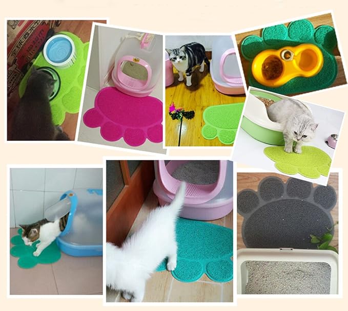 PVC Pet Dog Cat Puppy Kitten Dish Bowl Food Water Feeding Placemat, Non-Slip Cat Litter Mat Paw Shape, Grey Small