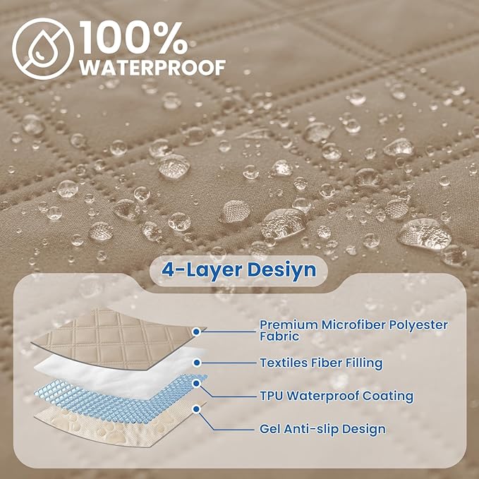 Waterproof Dog Bed Cover Pet Blanket, Soft Couch Cover for Dogs Washable, Non-Slip Dog Blanket Protect Furniture Couch Sofa Car for Puppy Large Dogs Cat (40x50 Inch, Khaki)