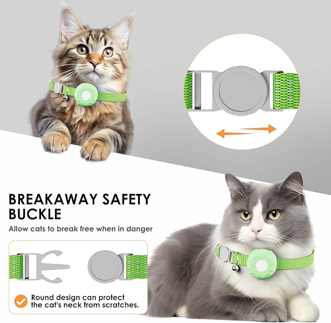 Cat Tracker, MINI GPS Tracker for Cats, No Monthly Fee Pet Tracker Compatible with Apple Find My App(Only iOS), Real-Time Tracking, Smart Alerts, Up to 1-Year Battery, Waterproof