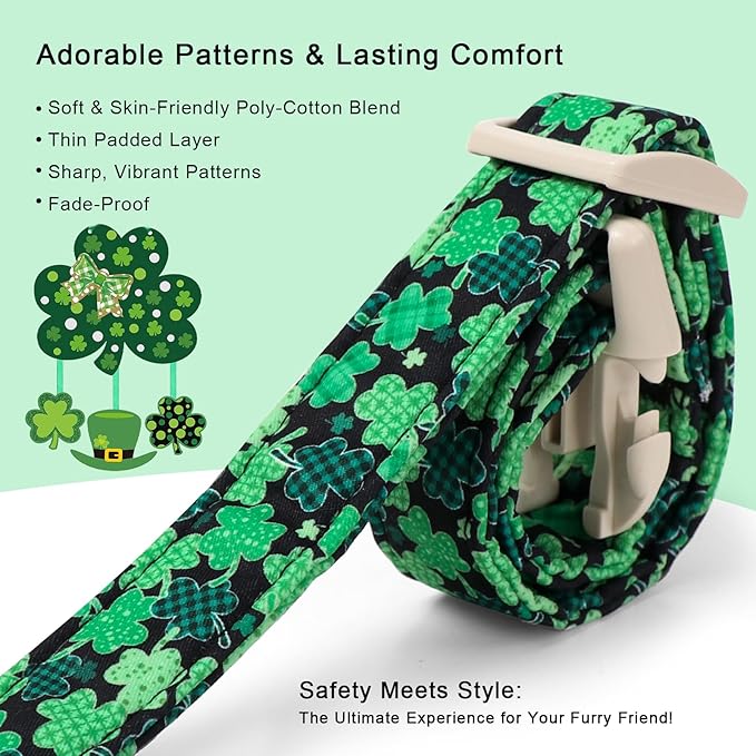 St Patricks Day Dog Collar for Puppy Small Dogs - Green Lucky Clover Dog Collars, Lightweight Adjustable Irish Festival Shamrock Dogs Collars with Quick Release Buckle XS