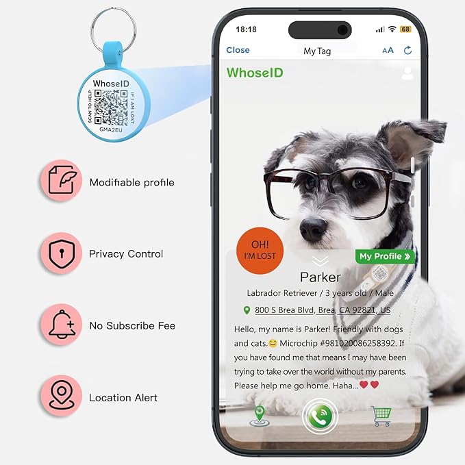 ESA Dog Tag, QR Code Dog Tag, Modifiable Free Pet Online Profile, Scannable QR Code, Scan QR Send Instant Location Alert Email, Silicone Lightweight ID Tag for Dog and Cat (Blue, Small)