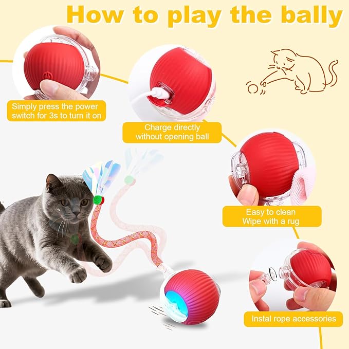 2-Pack Interactive Cat Toys Ball for Indoor Cats＆Dog,Automatic Cat Toy with Smart Obstacle Avoidance Ball with Elastic Mesh Tail,Cat Enrichment Toys for Indoor Cats