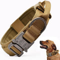 Tactical Dog Collar, Adjustable Military Training Nylon Dog Collar with Control Handle and Heavy Quick-Release Metal Buckle for Small Medium Large Dogs, Brown S