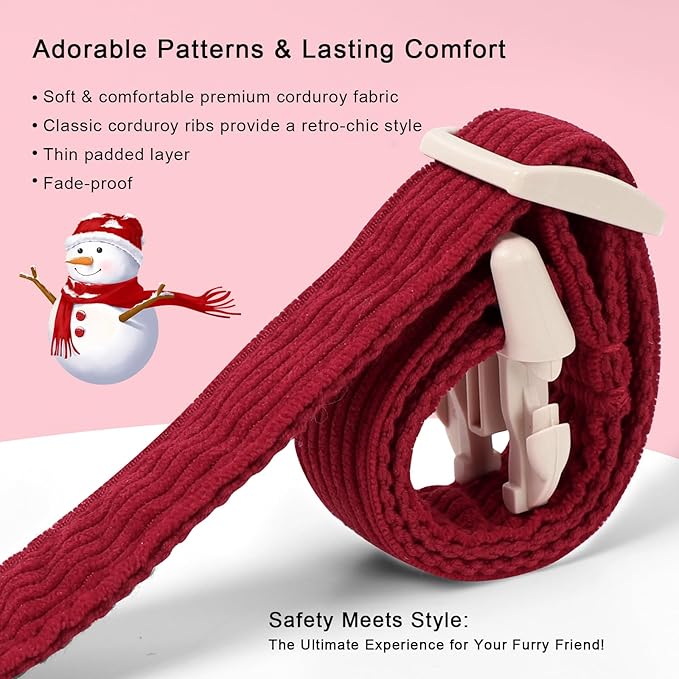 Cute Corduroy Dog Collar - Burgundy Adjustable Dog Collars for X-Large Dogs 80+lbs, Fade-Proof with Secure Snap & Little Charm, Christmas Birthday Gift, XL