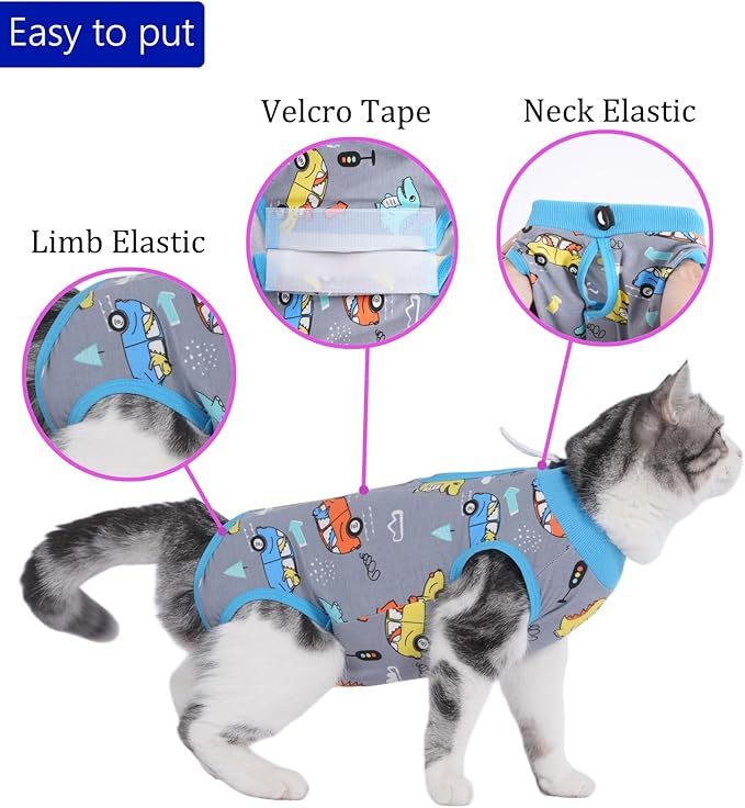 Cat Recovery Suit Cat Onesie for Cats After Surgery Female Male Spay Kitten Neuter Surgical Bodysuit Post Surgery Cone of Shame Alternative Anti Licking (Gray, Medium)