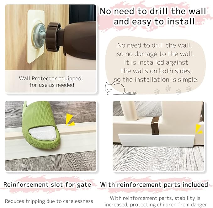 Lumizone Extra Tall Pet Gate 55.12" High Pressure Mounted 34.06"-38.38" Extra Wide (9 Sizes) 1.37" Gap for Cat Dog Stairs Doorway Hallway No Drilling Auto-Close (34.06"-38.38" W, Cream White)