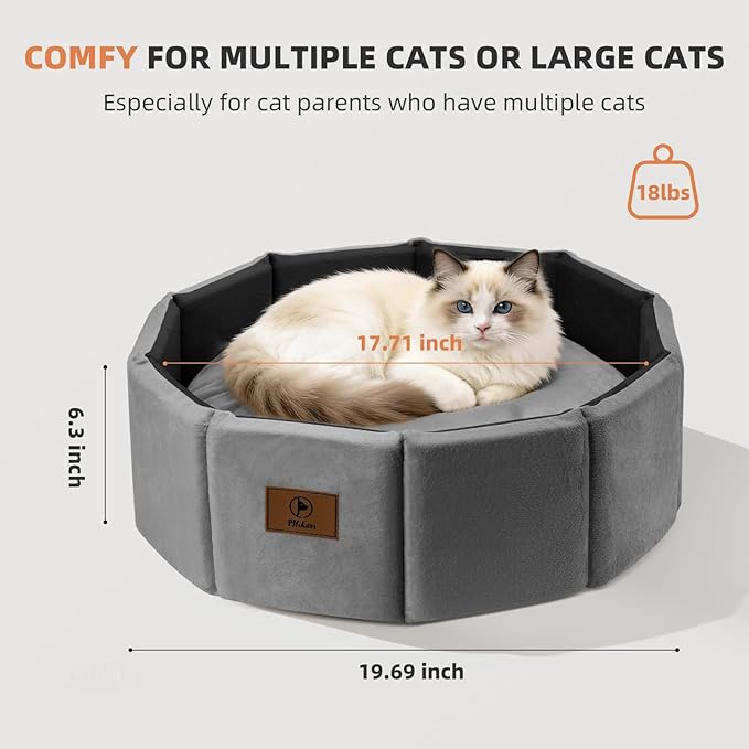 PJYuCien Premium Orthopedic Memory Foam Round Pet Bed for Large Cats, Small Dogs & Puppies - 20" Indoor Donut Cuddler with Non-Slip Bottom, Machine Washable, Supports Pets Up to 18 lbs, Gray