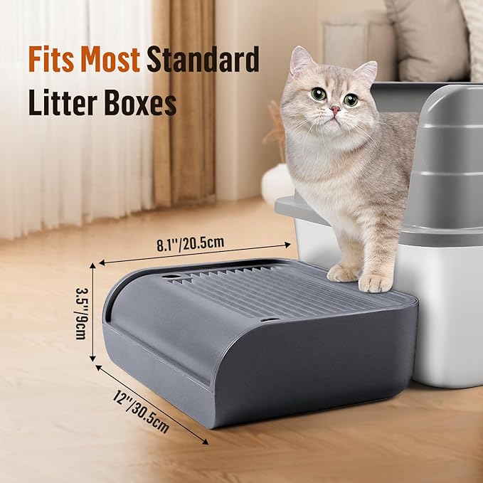 Bartuke Cat Litter Box Step, Cat Litter Ramp Mat with Filter Function for Self-Cleaning Litter Box, Easy to Clean, Cats Pedal Step Stool Ideal for Kitten & Elderly Cats (Dark Grey)