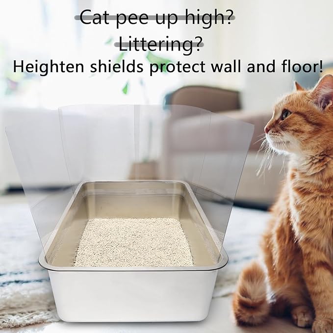 4PCS Cat Litter Box Pee Shields,Transparent Easy Clean Splash Guard for Open Top Litter Pan 14.5×11.5in- Litter Box Not Included (4, Clear)