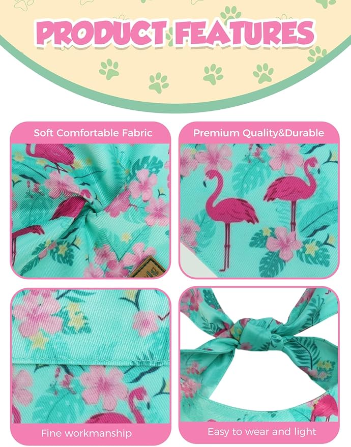 Luxury Double-Layer Dog Birthday Bandana – Handmade, Silk-Soft Polyester for All Dog Sizes | Birthday & Party Outfit | Gift-Ready Pet Accessory(Blue Flamingo, Small)