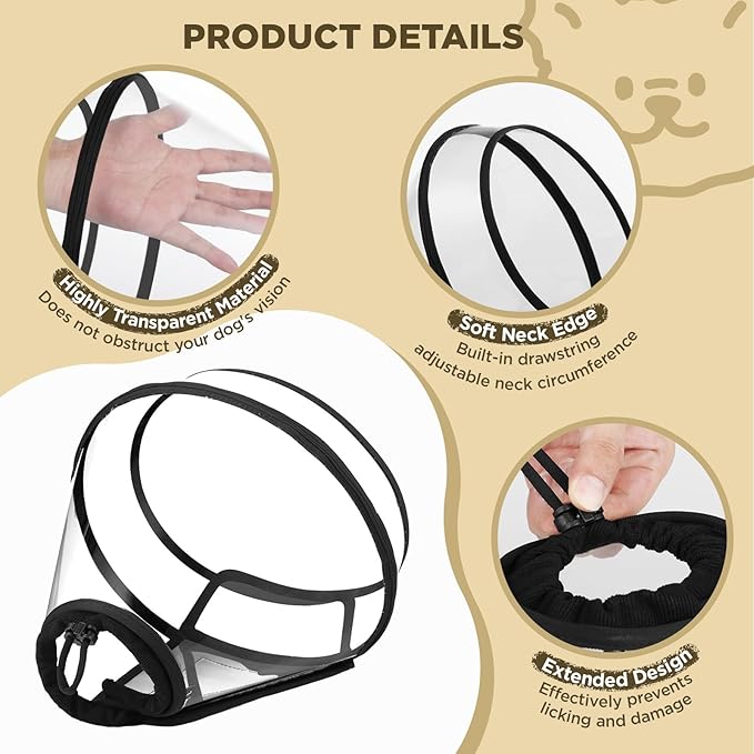 Dog Cone Collar for After Surgery,Transparent Dog Cones Alternative for Small Large Medium Size Dogs,Adjustable Depth Pet Recovery Collars,Elizabethan Collar for Dogs Stop Licking Wound(L)
