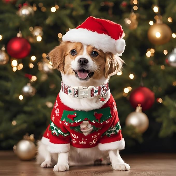 Christmas Dog Collar for Large Dogs - Cute Fair Isle Style Christmas Collars for Dogs, Soft Adjustable Winter Holiday Dog Collars with Quick Release Buckle L