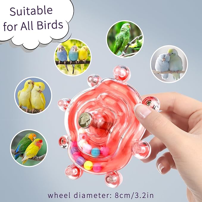 Parakeet Toys,Bird Training Foraging Toys for Parrots,Wheel Spinner Quaker Parrot Toys,Interactive Educational Training Conures,Budgie Toys,Cockatiel Toys,Lovebird Toys,Sun Conure Toys (Pink)