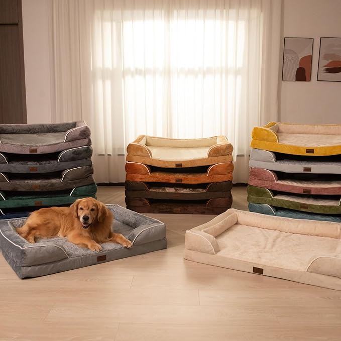 Comfort Expression Orthopedic Dog Bed for Medium Dogs 30x20 Inch, Waterproof Supportive Egg Crate Foam Medium Pet Bed with Removable Bolsters, Dog Couch with Washable Cover & Non-Slip Bottom, Purple