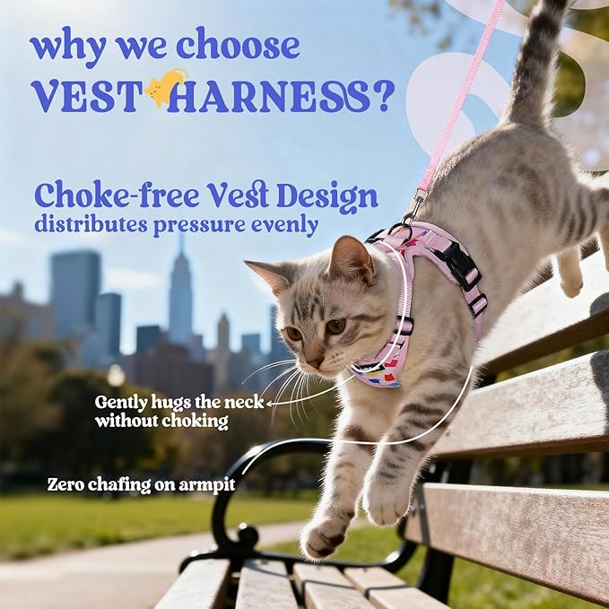 rabbitgoo Cat Harness and Leash for Walking, Escape Proof Soft Adjustable Vest Harnesses for Cats, Easy Control Breathable Reflective Strips Jacket, Purrty Pink, XXS