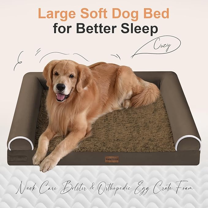 Large Dog Bed Orthopedic Washable: Beds Bolster XL Bed Big XLarge Dogs Egg Crate Foam Couch Sofa Waterproof with Removable Cover - Dark Coffee